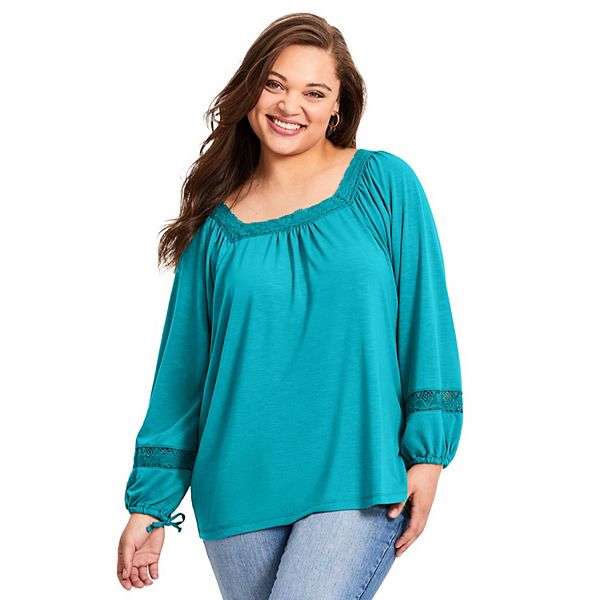 

Женский топ с кружевной отделкой plus size Avenue, Vibrant Turq