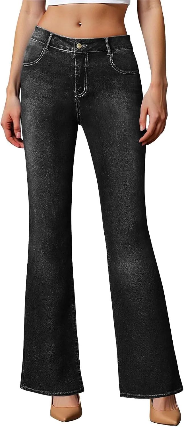 

Женские классические джинсы с завышенной талией и расклешенным силуэтом