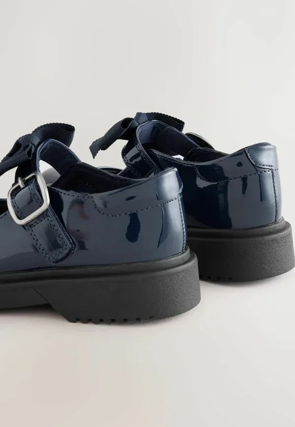 Туфли-лодочки Next, Wide fit (g) fit bow chunky mary jane school shoes . ankle strap ballet pumps, лакированные темно-синие — фото 4