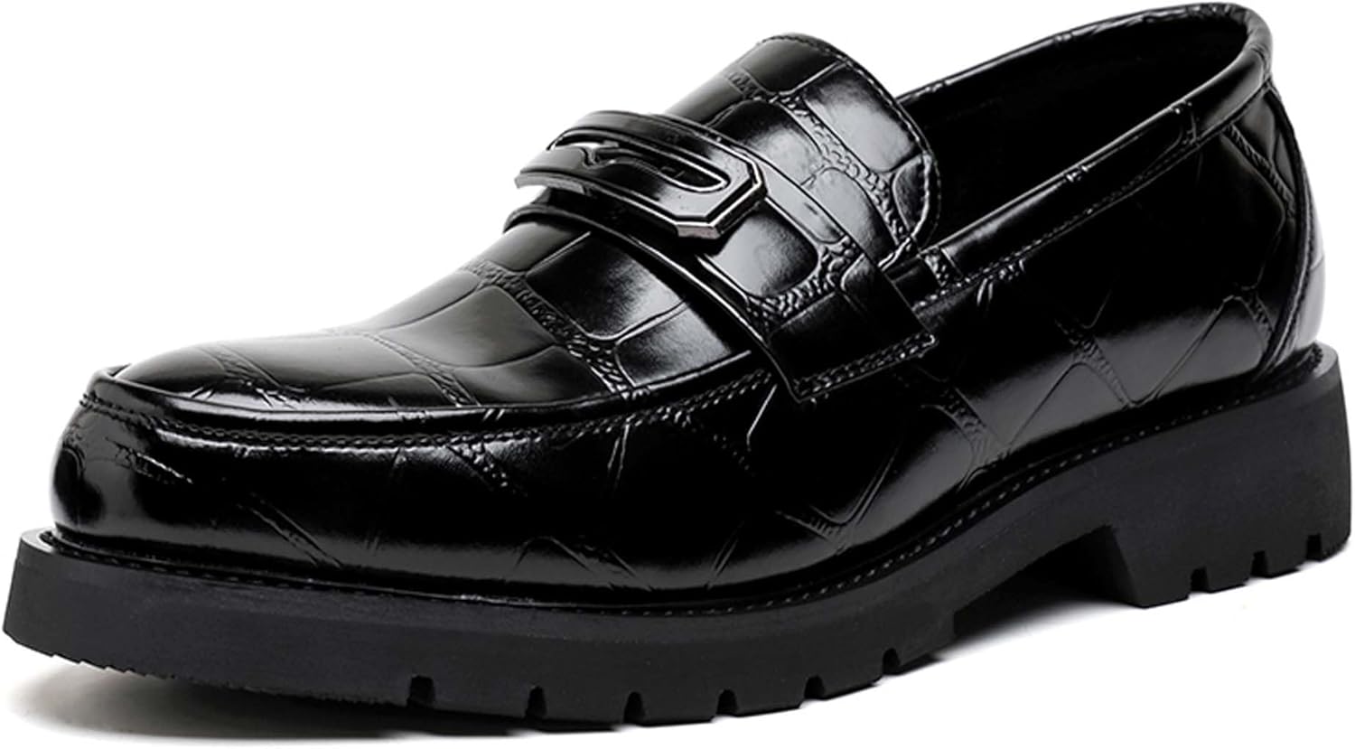 

Мужские лоферы большого размера, модная модель с толстой подошвой, удобные без застежек, деловые повседневные туфли, легкие, не скользящие, для офиса, свадьбы, униформы, формальные кожаные туфли Generic, черный