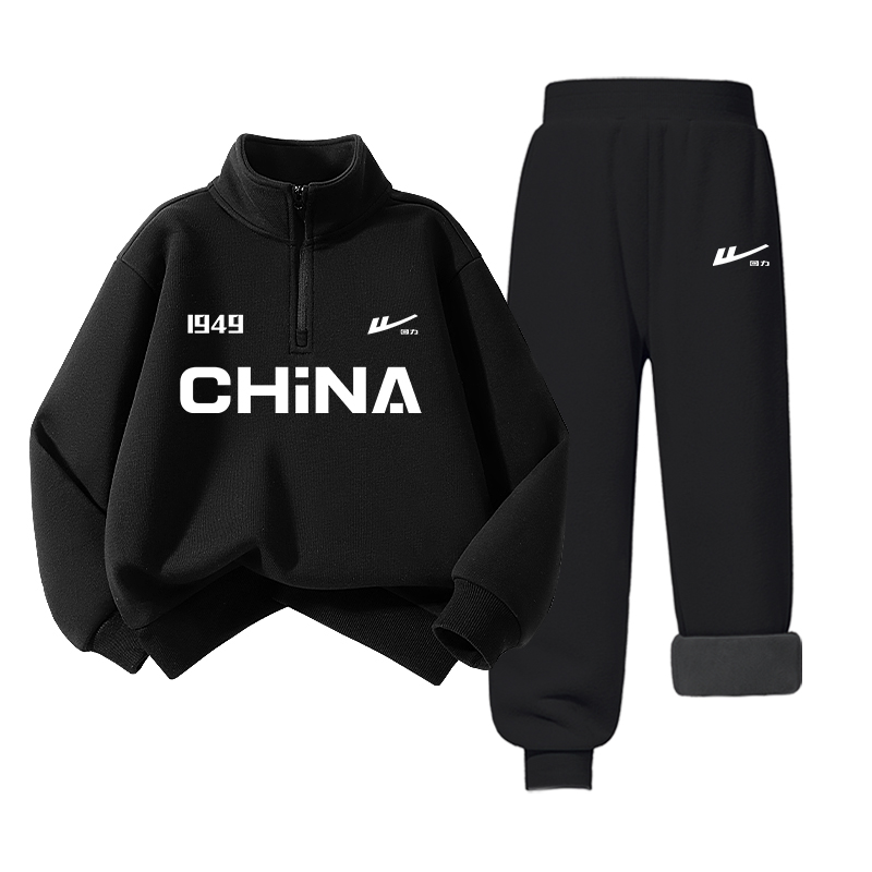 Детская повседневная спортивная одежда WARRIOR, [fleece-lined setкрасныйh china and logo-черный/h silicone белый k — фото 2