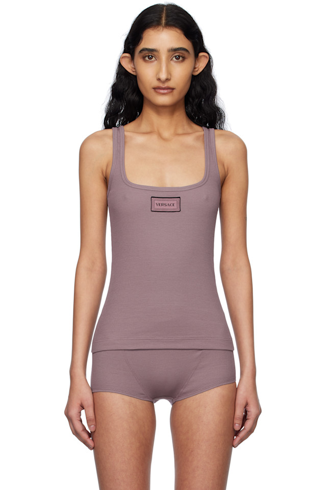 

90-е винтажный логотип ребристый топ Versace Underwear, цвет dusty lilac