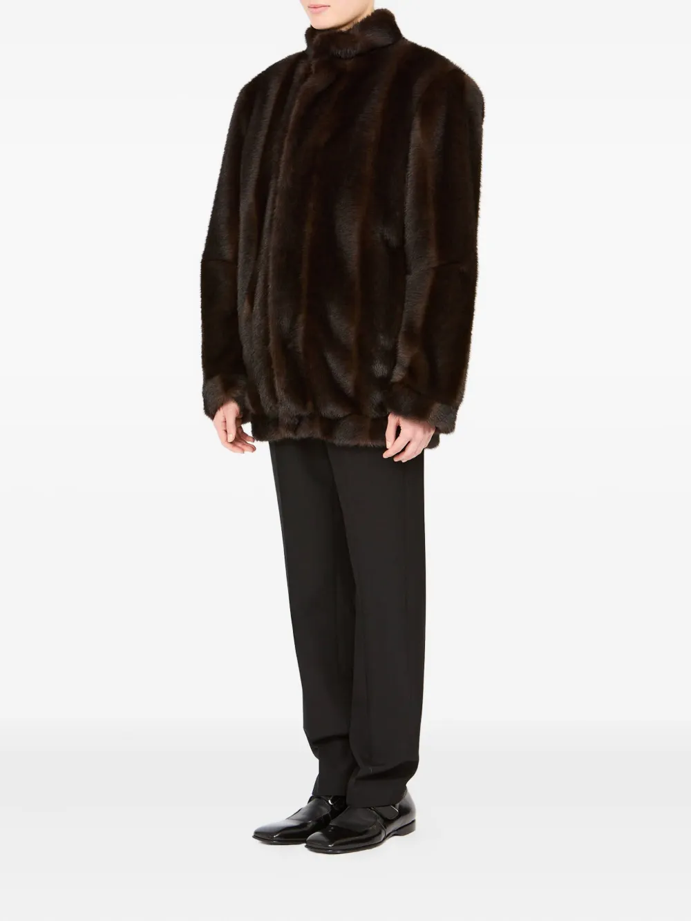 Шуба из искусственного меха с высоким воротником MM6 Maison Margiela, коричневый — фото 3