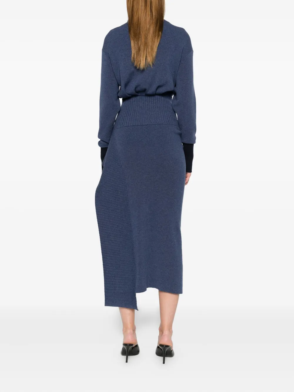 Платье с высоким воротником и деталями в виде булавок Lanvin, синий — фото 4