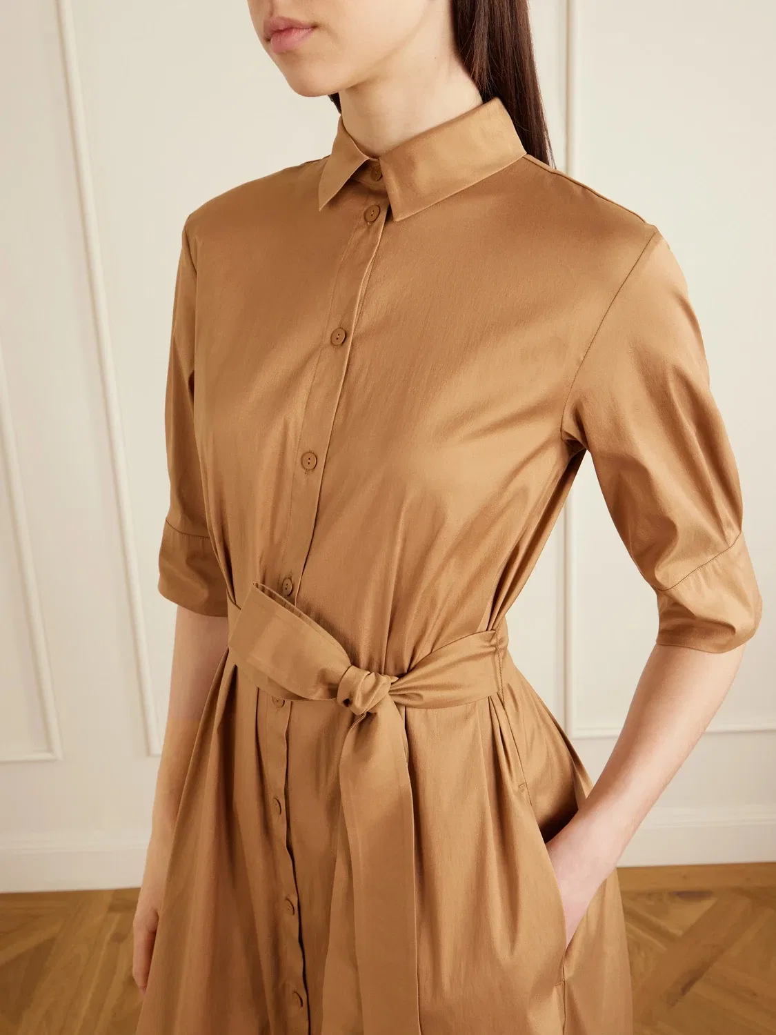 Миди-платье из хлопкового поплина MAX MARA, коричневый — фото 4