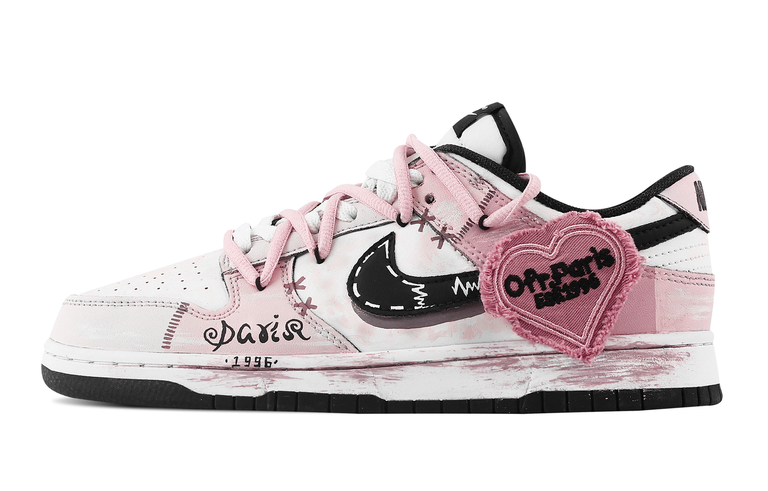 

Nike Данк Пинк Инк Париж нескользящие устойчивые к истиранию лоу-топ скейтбордские кроссовки унисекс розовые белые, цвет Pink White