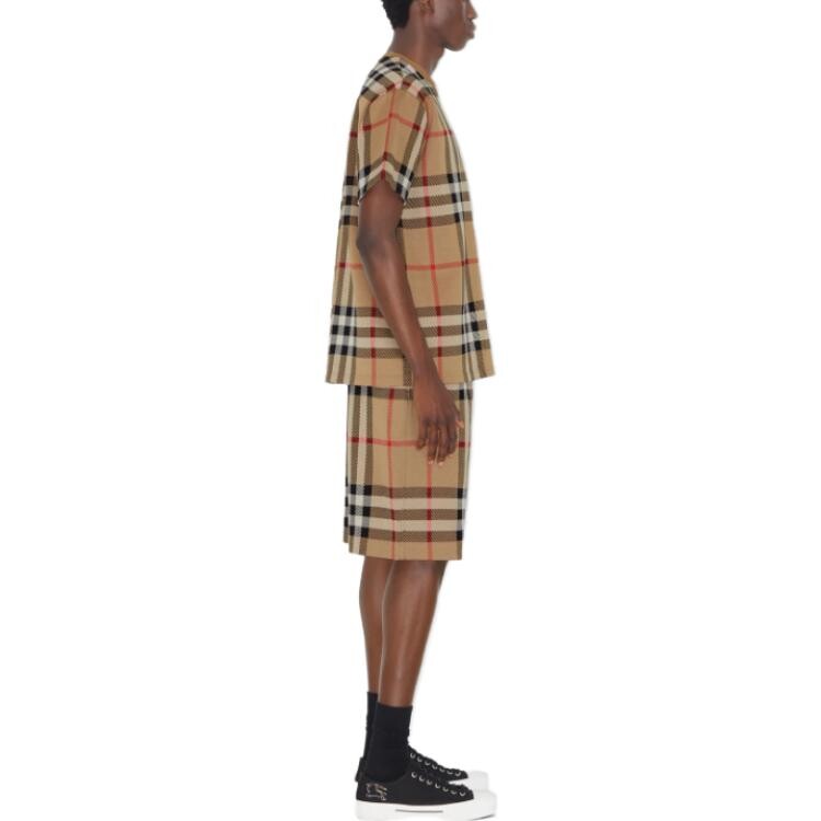 Шорты Burberry из хлопкового жаккарда в клетку, хаки — фото 3