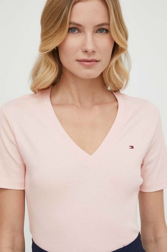 Хлопковая футболка Tommy Hilfiger, розовый — фото 3