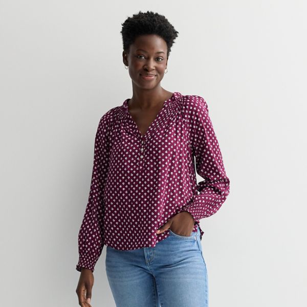 

Женская блузка с манжетами и сборками Henley Sonoma Goods For Life, цвет red dainty floral