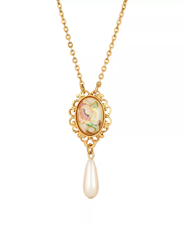 

Ожерелье с овальной каплей в виде цветка золотистого тона 2028, multi