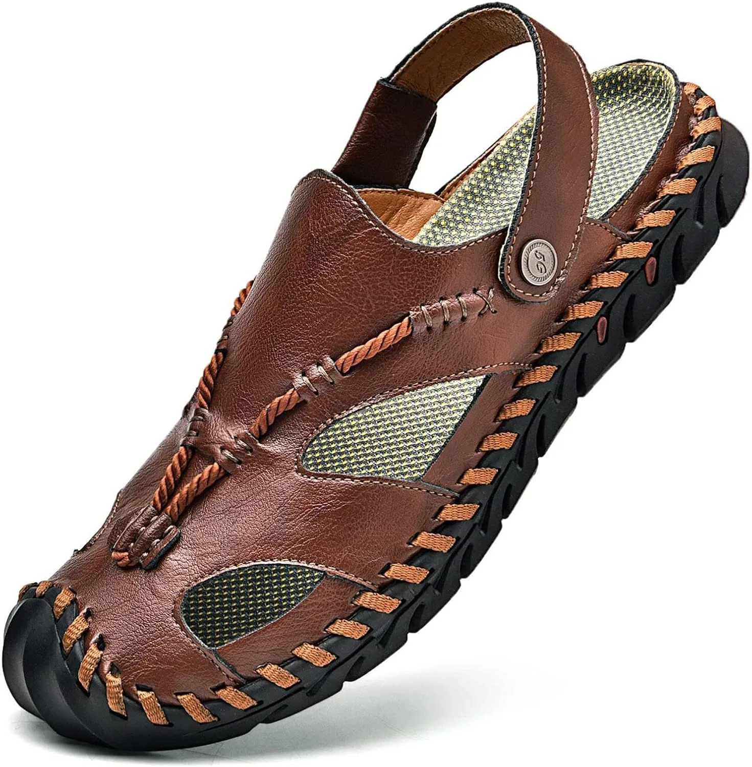 Мужские сандалии Shaire из натуральной кожи с закрытым носком для пляжа, Dark Brown 2