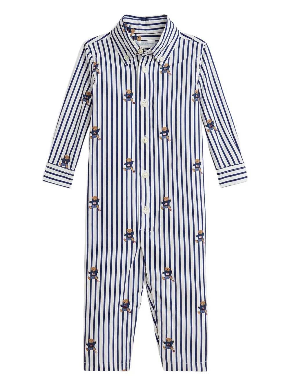 

Комбинезон в полоску с принтом медведя Polo Ralph Lauren Kids, белый