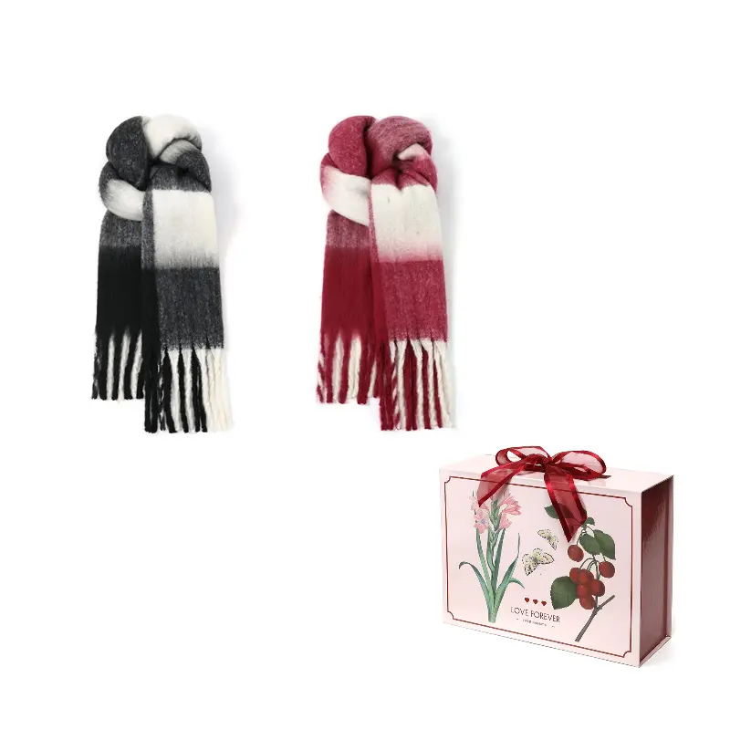 

FREE RABBITⅡ Вязаный шарф унисекс, 2 Pack (Black White Gray+Rose Purple White)