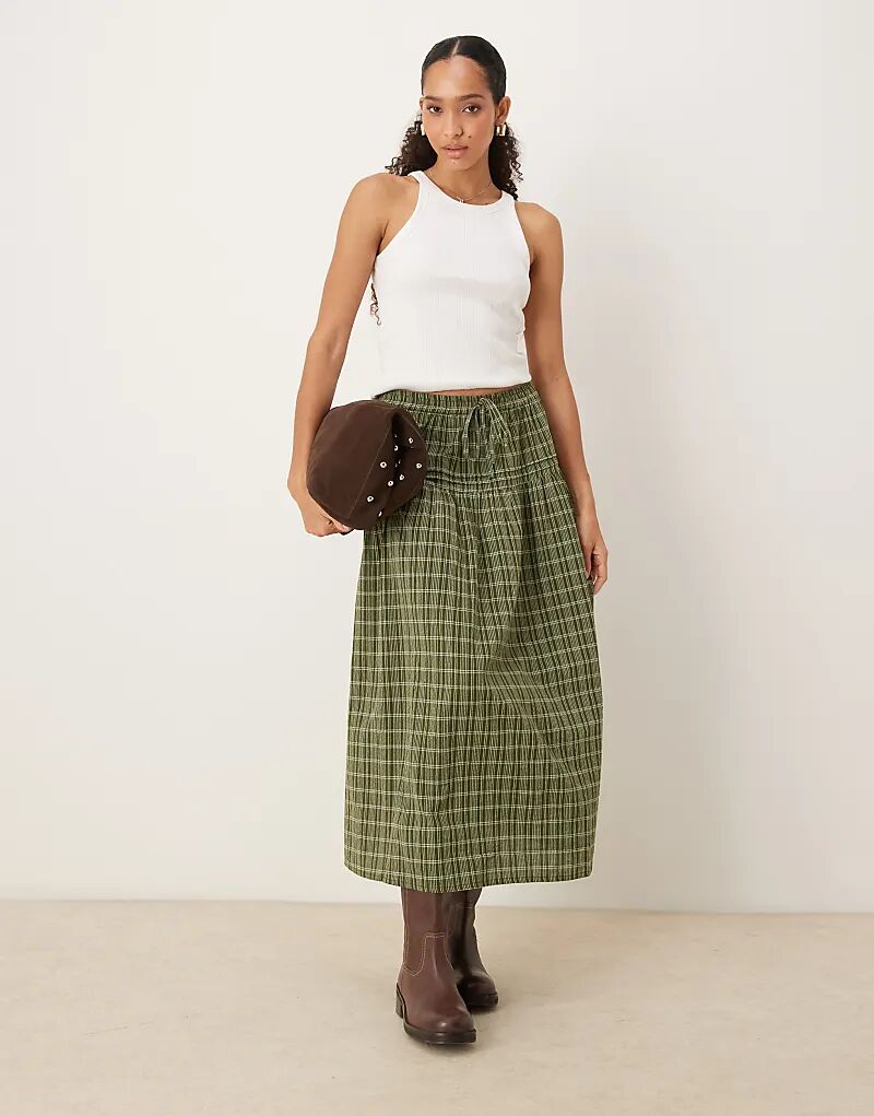 

Юбка мидакси в многоуровневую клетку Neon Rose зеленого цвета