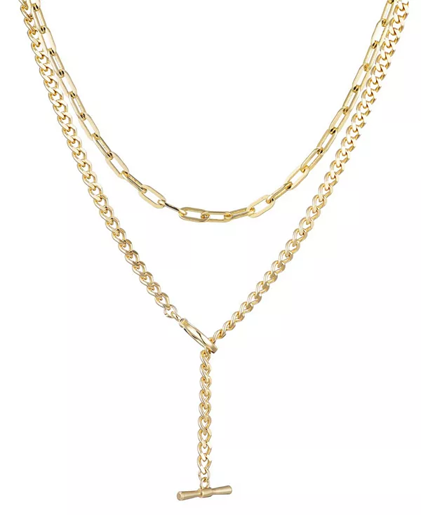 

Комплект из двух золотых ожерелий с застежкой-тогл и скрепкой Adornia, gold