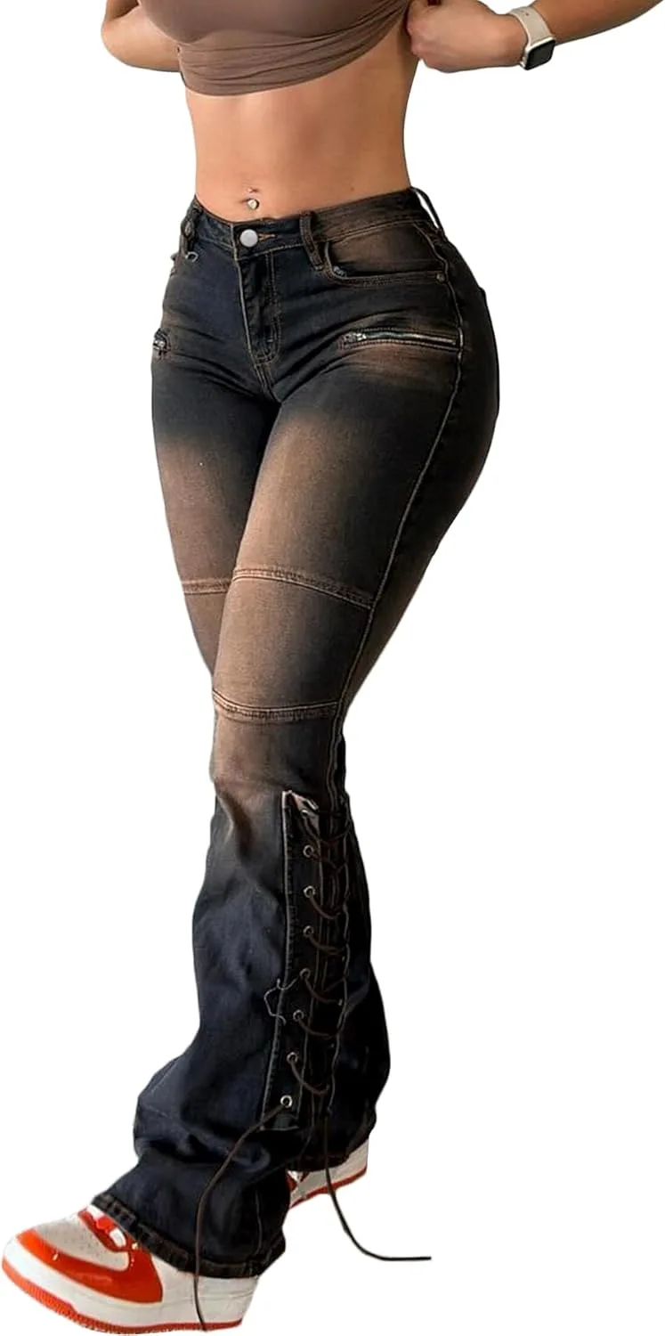 

Женские джинсы Casual с завышенной талией и расклешенными штанинами GILIPUR