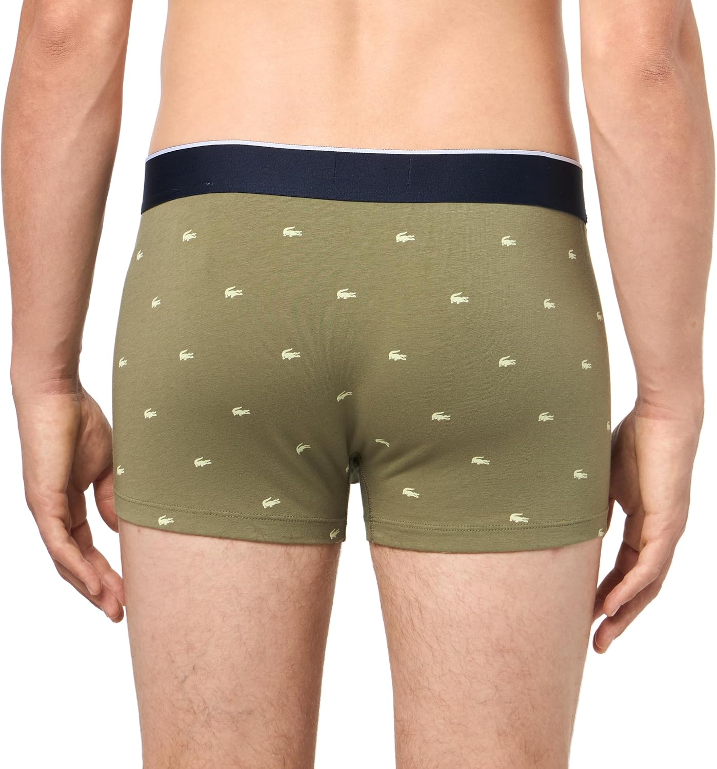 Трусы Lacoste мужские хлопковые с эластаном, мини-принт крокодила, 3 шт, Khaki Green/Grey/Blue (New) — фото 3