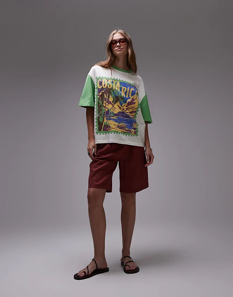 

Футболка Topshop Costa Rica с контрастными рукавами, свободного кроя, белого цвета