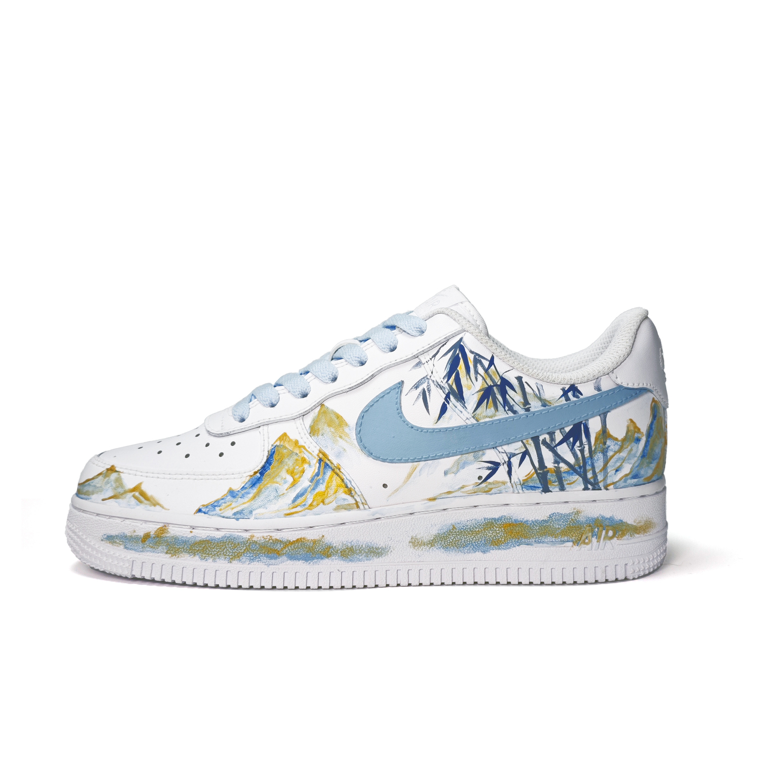 

Nike Кроссовки Air Force 1 Orchid And Bamboo противоскользящие устойчивые к истиранию унисекс низкие скейтбордские золотисто-синие белые, цвет White
