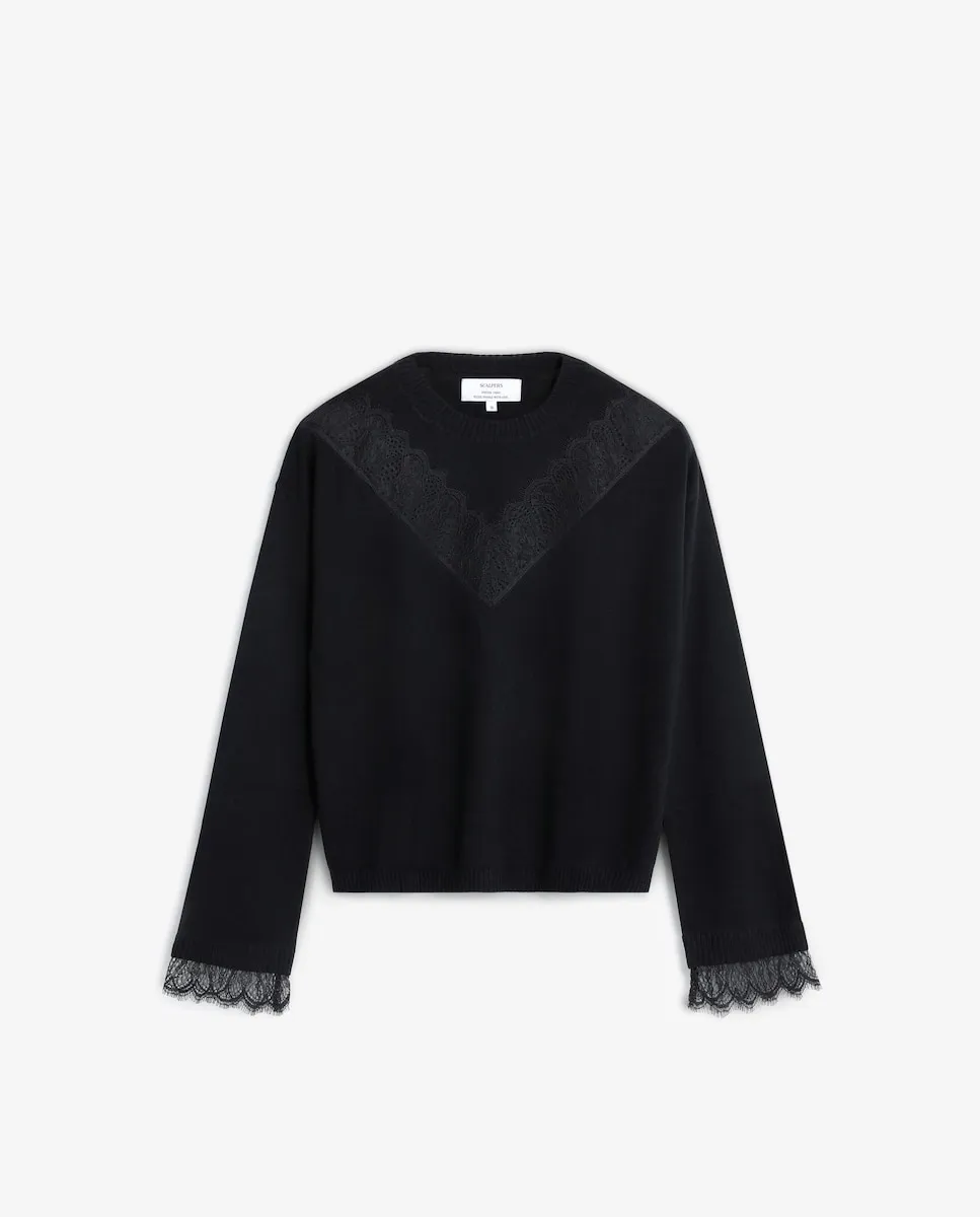 

Женский шерстяной джемпер с кружевом Scalpers, черный