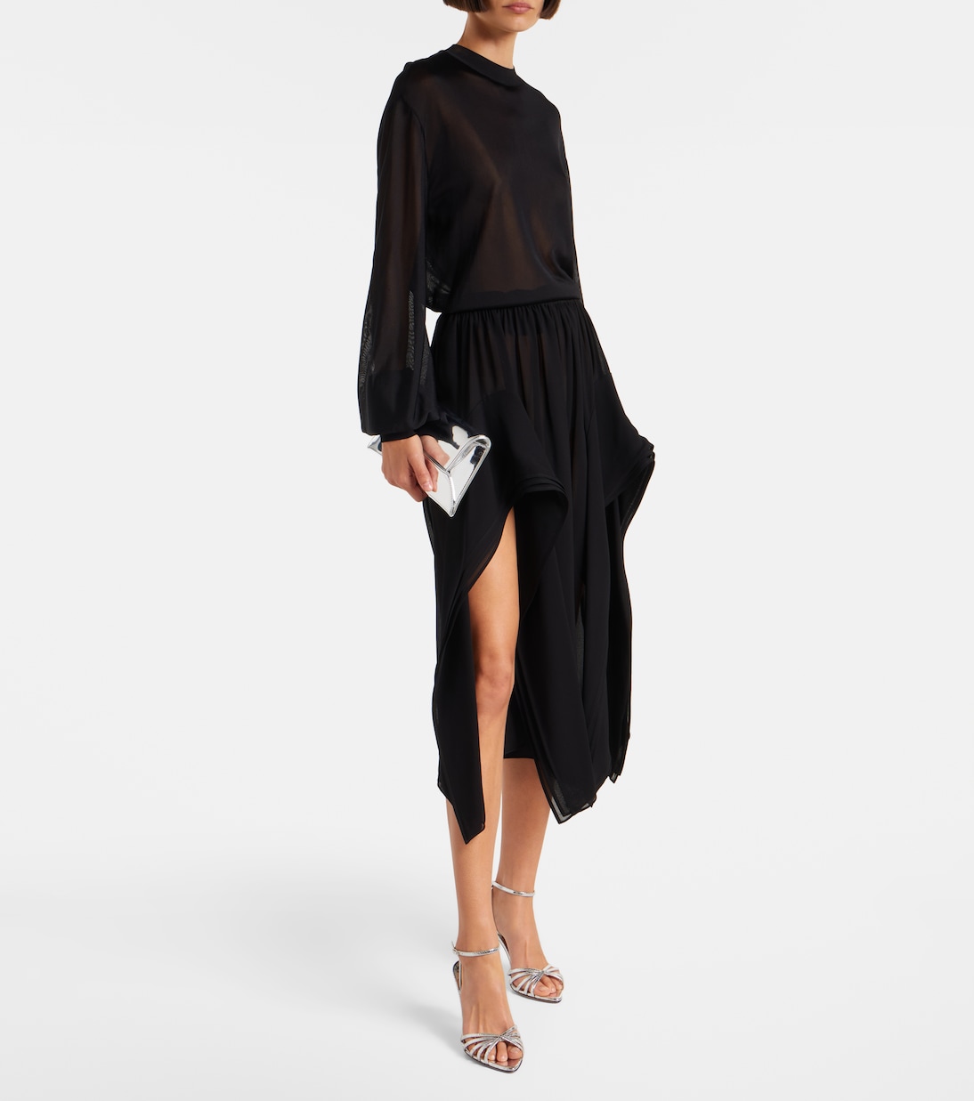 Сандалии Tell Me 85 из кожи с эффектом змеи Aquazzura, серебряный — фото 3