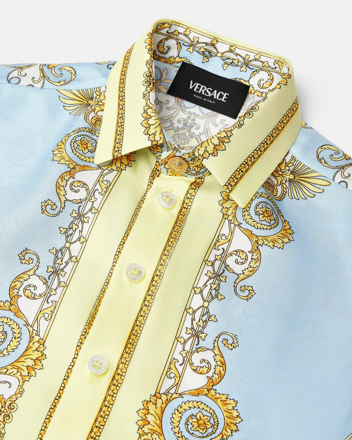 Детская рубашка из шелкового твила с принтом VERSACE, бирюзовый — фото 4