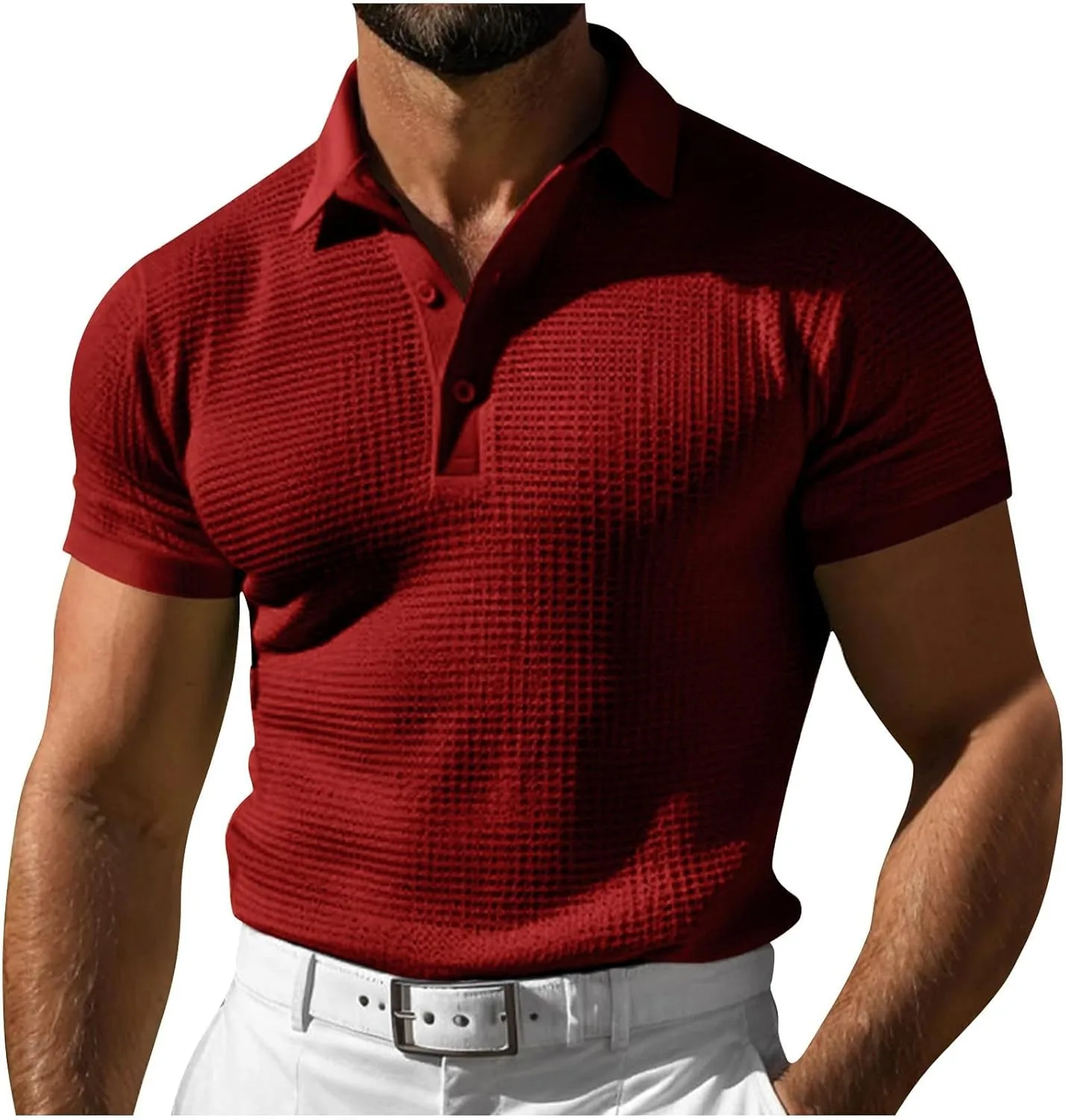 

Мужская поло с вафельной текстурой, короткий рукав, дышащая FZYLQY