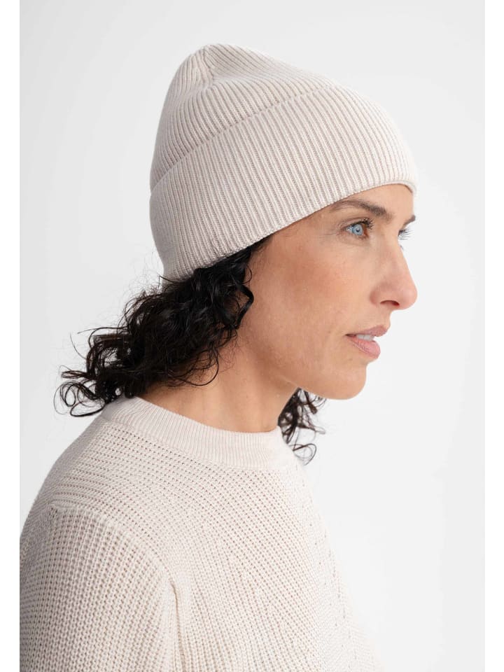 

MELA Вязаная шапка в рубчик в стиле KALI кремового меланжа
