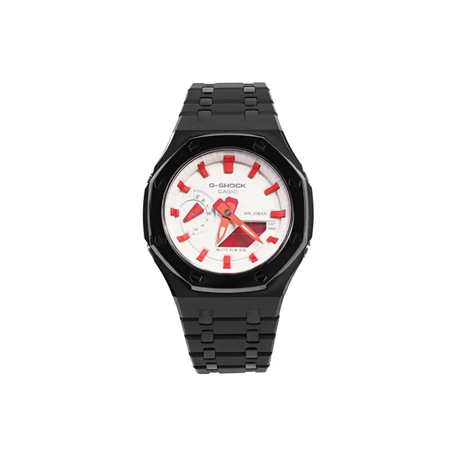 

CASIO Часы Unisex Liquid Crystal/Analog Dual Display Series 48.5mm White Watch, Red White Racing Frosted Black