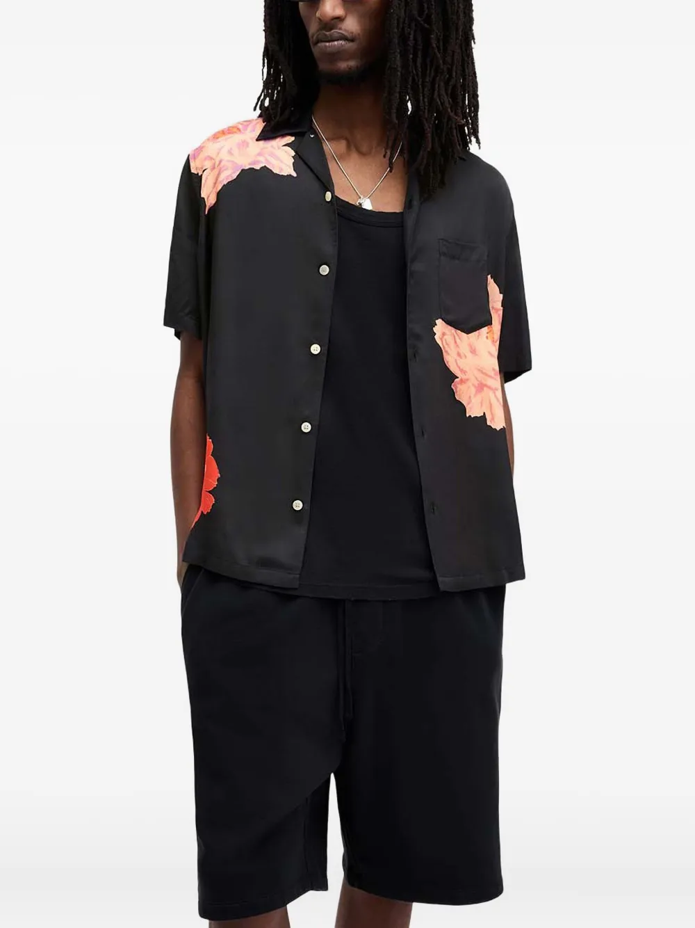 

Розовая рубашка с цветочным принтом и короткими рукавами Allsaints