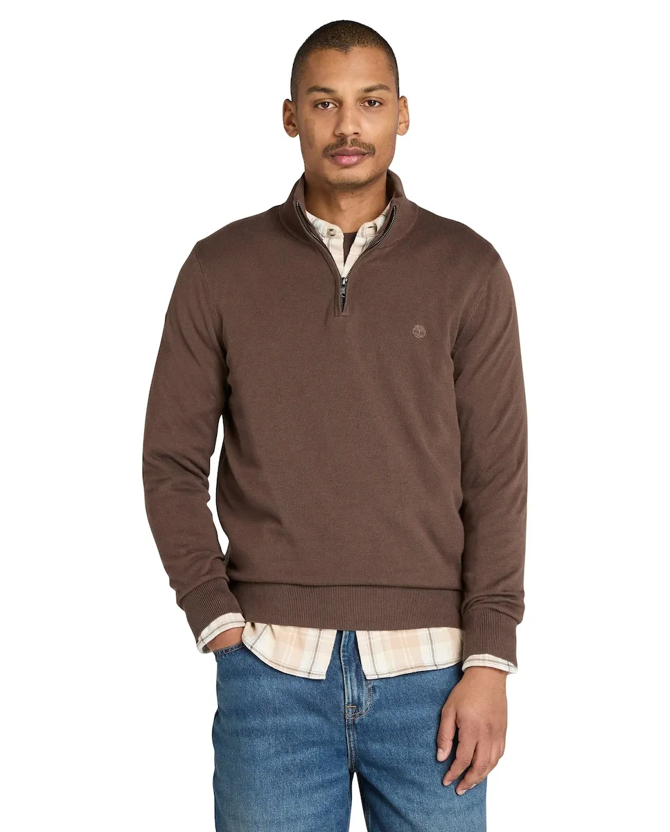 

Мужской хлопковый джемпер с половинной застежкой-молнией Timberland, шоколадный коричневый