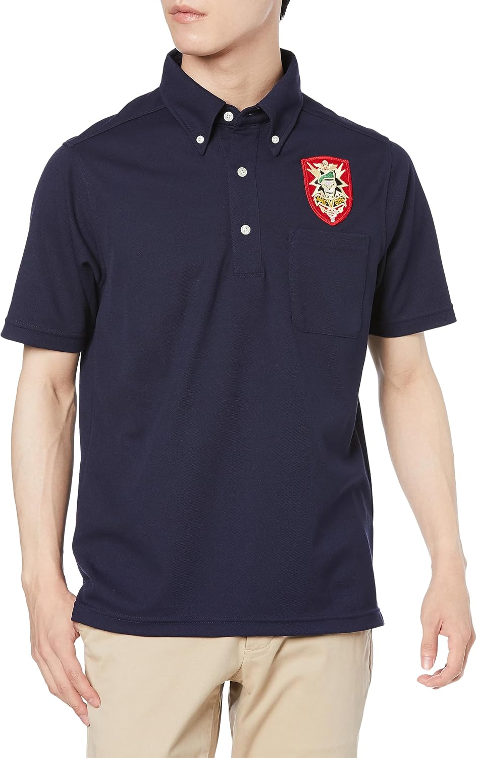 

Поло-рубашка с коротким рукавом и влагоотводящим эффектом, карманами и пуговицами, модель F-SD021123, с гербом армии США, темно-синяя F-Style