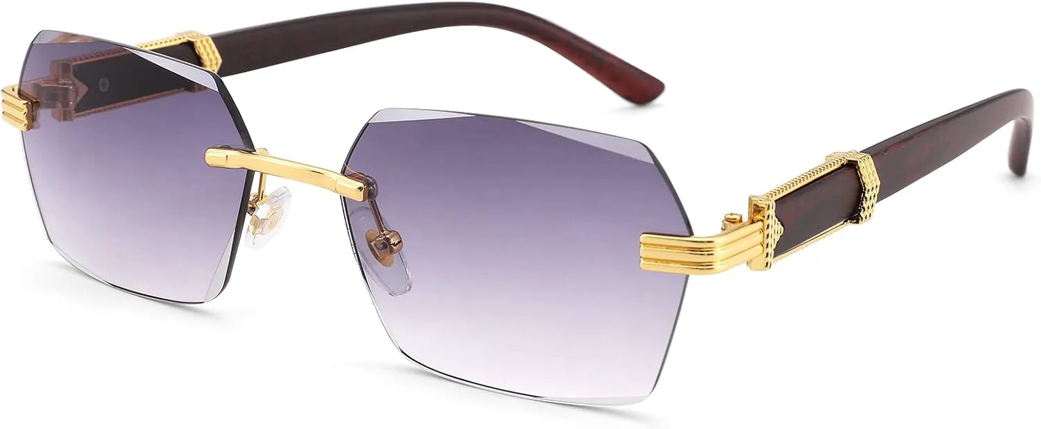 

COASION Модные солнцезащитные очки без оправы для женщин и мужчин в стиле ретро Y2k, квадратные солнцезащитные очки с тонировкой, A5 Gold / Gradient Grey