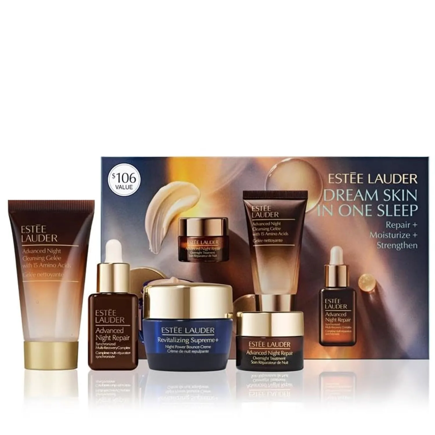 Estée Lauder Dream Skin In One Sleep набор из 4 средств для ухода за кожей | восстановление, увлажнение, укрепление | очищающее средство 30 мл, сыворотка для лица 15 мл, увлажняющий крем 15 мл и ночное средство 7 мл