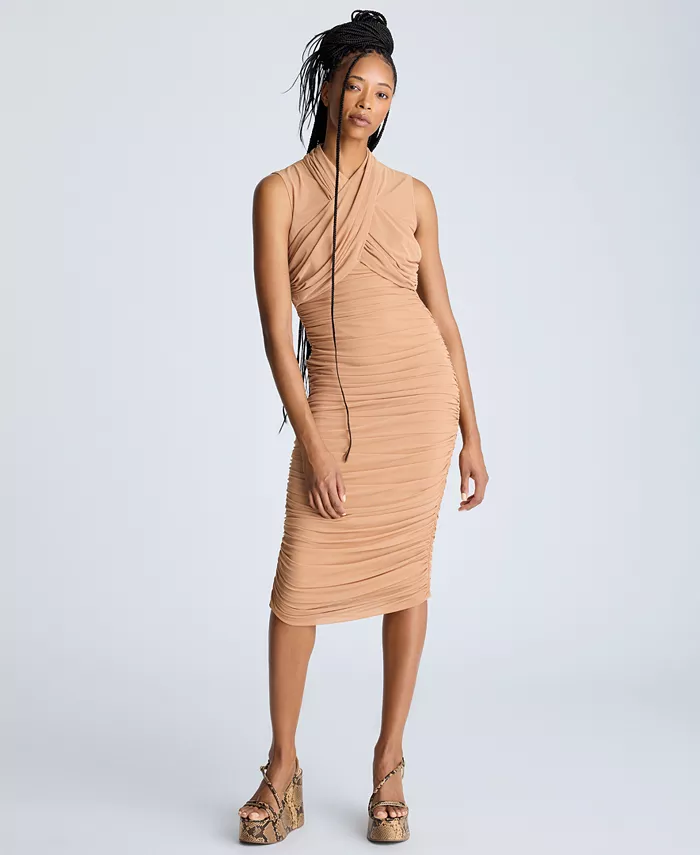 

Женское облегающее платье с рюшами Kenneth Cole, коричневый