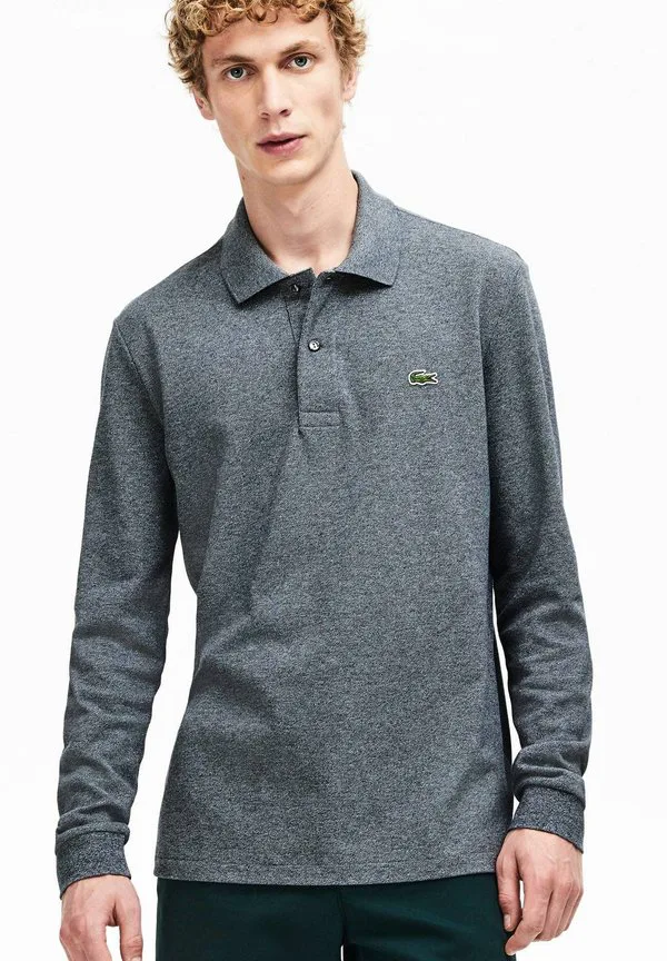 Рубашка поло Lacoste L1313, мужская, длинный рукав, меланж, Gris Chine