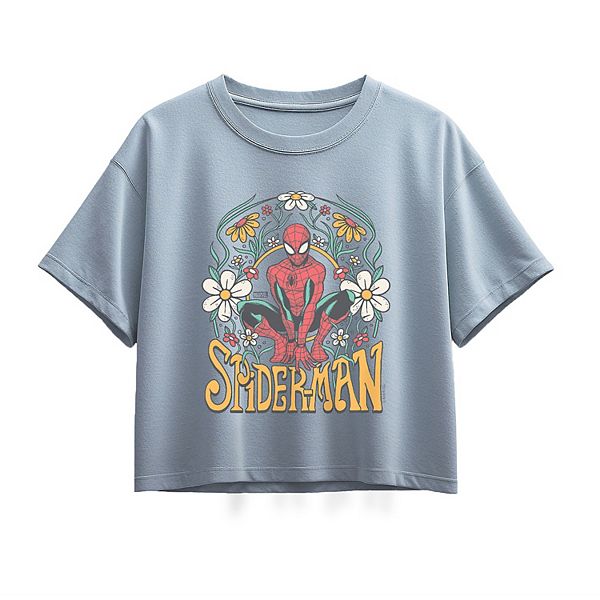 

Футболка Boxy для девочек 7-16 лет Spider-Man Vintage Florals Marvel, Chambray Blue