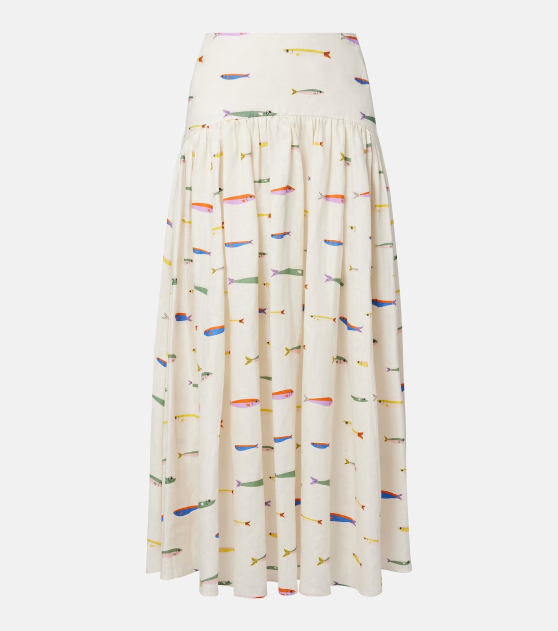 

Юбка макси из льна с принтом Procida Staud, Pop Sardines Ivory