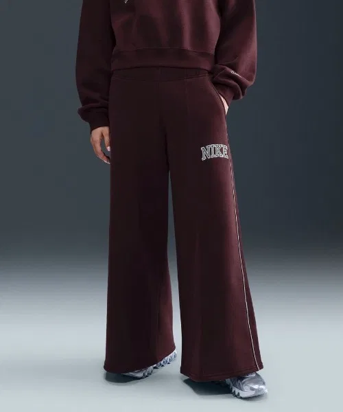 Женские флисовые брюки NIKE NSW PHNX с логотипом бордовые