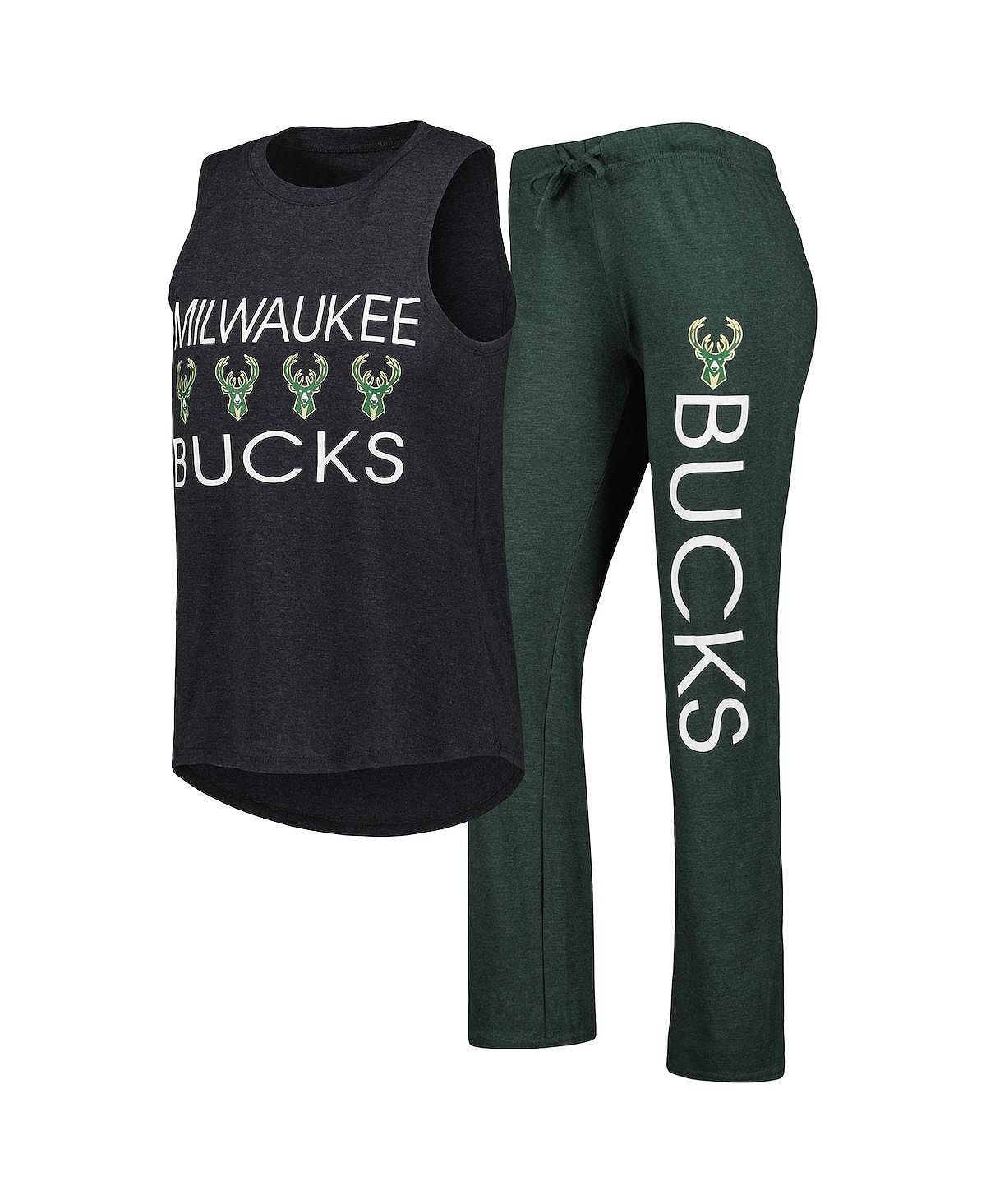 

Женский комплект для сна: зеленая, черная майка и брюки Hunter Milwaukee Bucks Team Concepts Sport