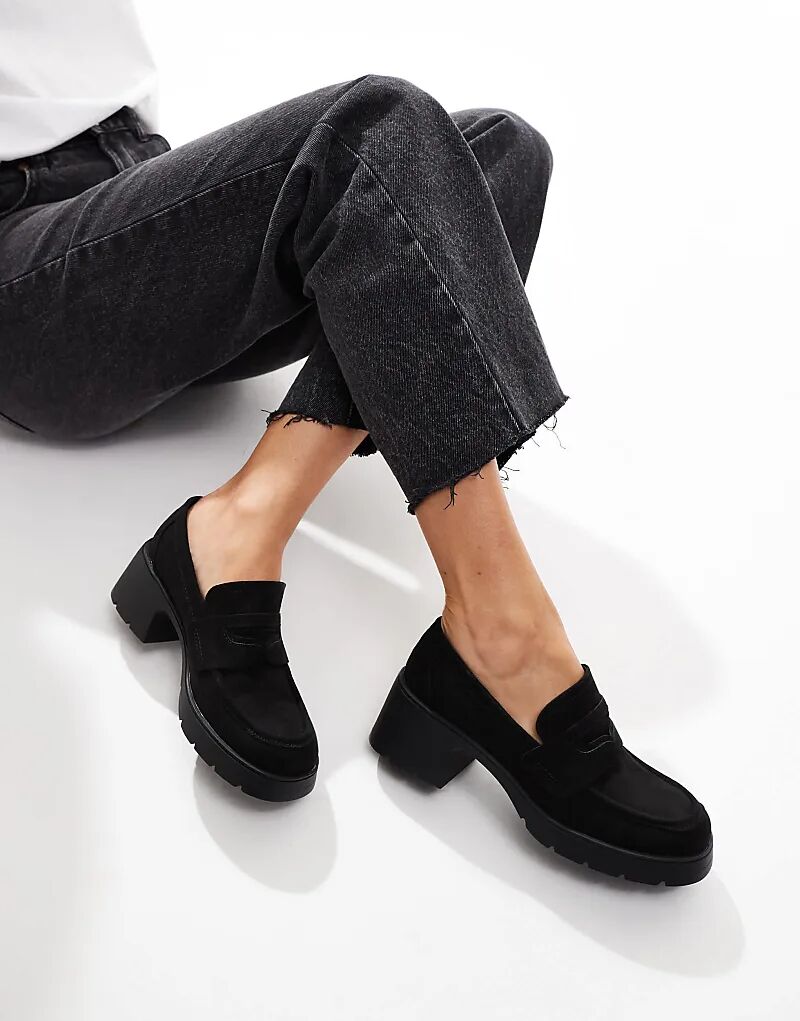 Туфли Wide Fit Scribble на массивном среднем каблуке из черной замши ASOS DESIGN