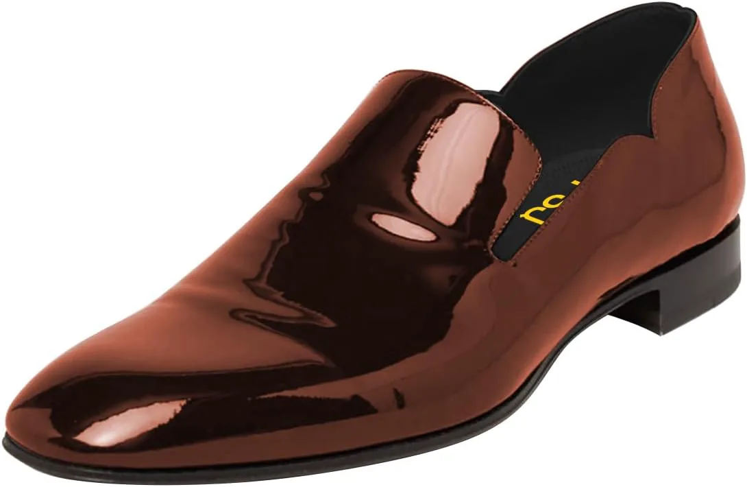 

Мужские лоферы FSJ из блестящей лакированной кожи, без шнуровки, с закрытым носком, боковыми V-образными вырезами, удобные, для бизнеса, вечеринки, официальных мероприятий, стильные туфли-слипоны, размеры 4-16 US, коричневый