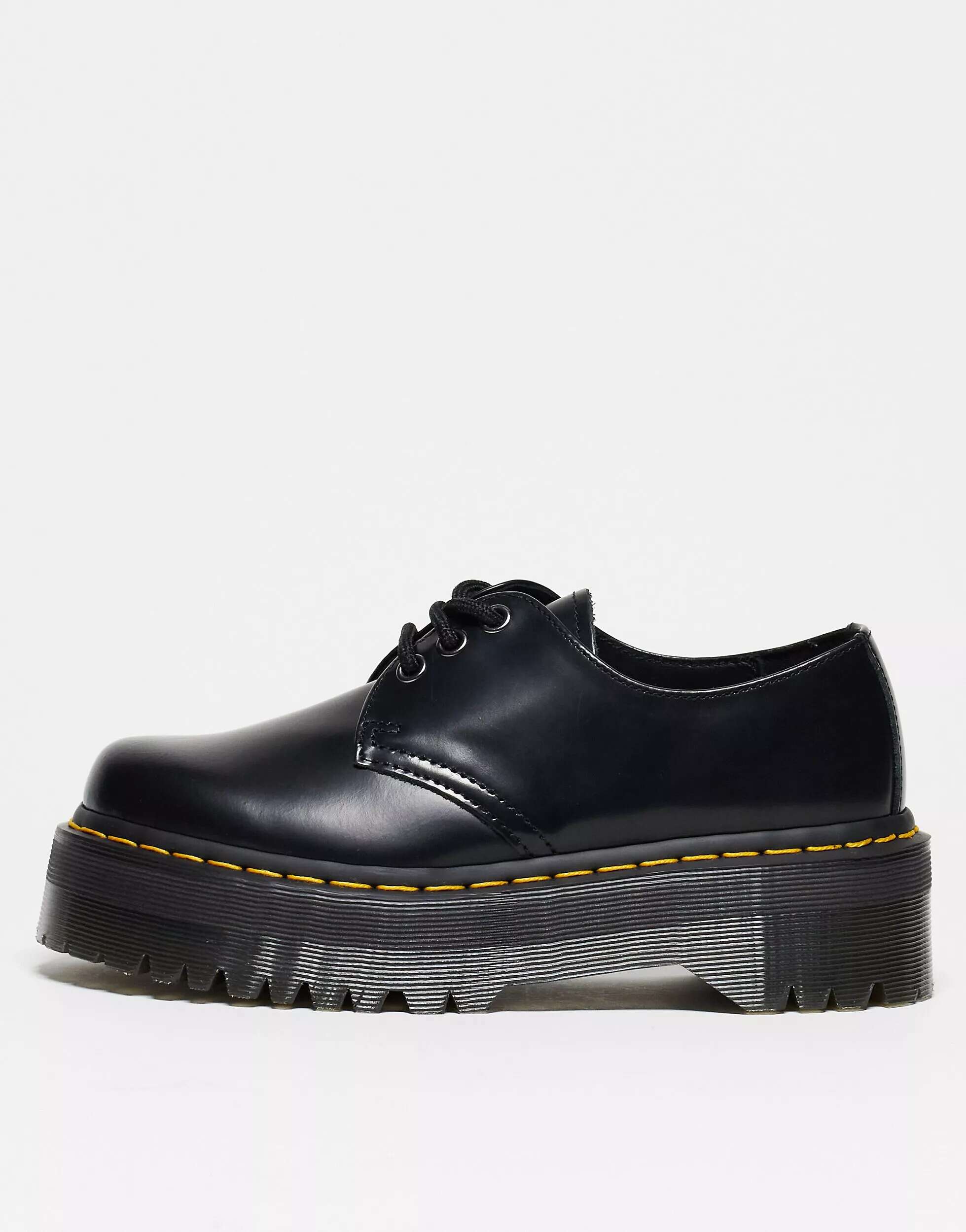 

Туфли Dr Martens 1461 Quad с 3 люверсами из черной гладкой кожи