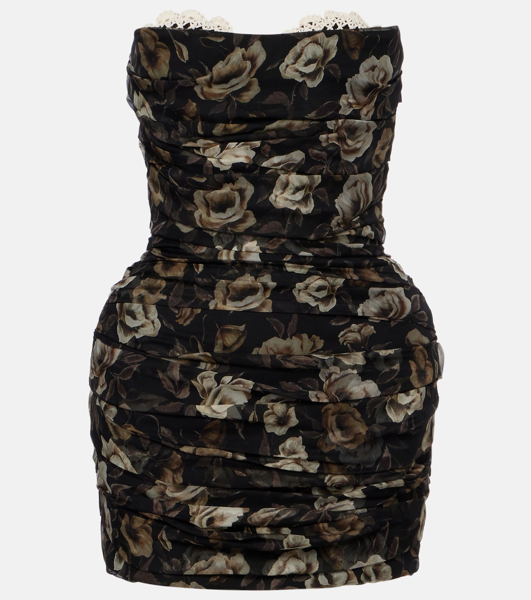 

Мини-платье из шелка с цветочным принтом и сборками Magda Butrym, черный