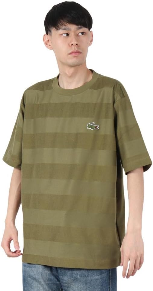 

Футболка мужская из ткани с рисунком плитка и полосками того же цвета Lacoste, хаки
