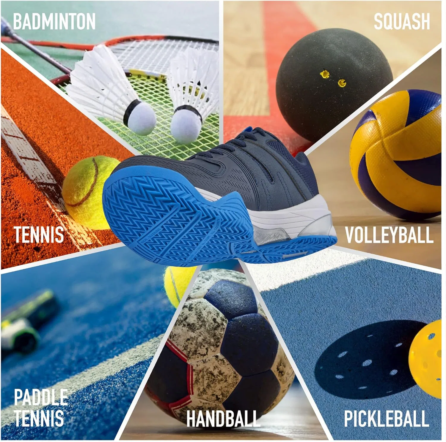 Кроссовки Teuton, AC1 All-Court Shoes, Indoor Shoes - Squash Tennis Handball Padel Volleyball Pickleball - Indoor Shoes, White — фото 3