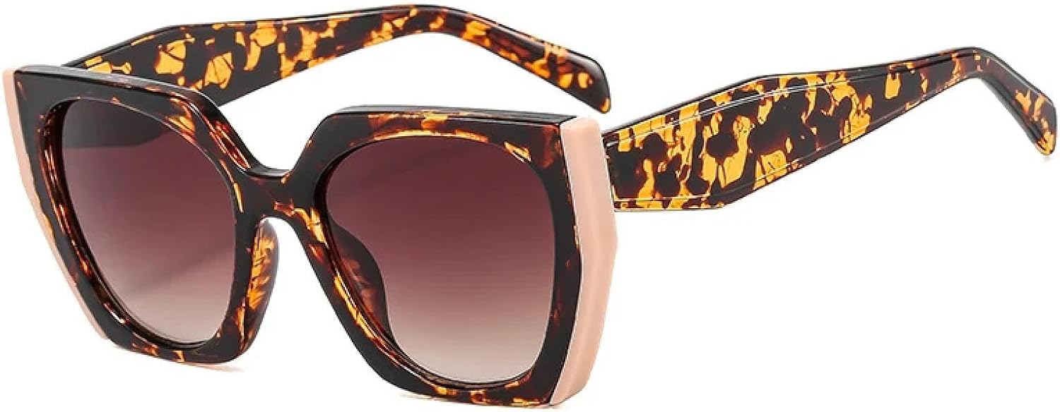 

Популярные модные солнцезащитные очки Polygon Cat Eye для женщин, винтажные, с прозрачным градиентом, защита от УФ-излучения UV400, для мужчин HHZZYVY, Leopard Beige Tea