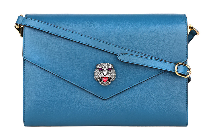 

GUCCI Кожаная сумка конверт женская сапфирово синяя через плечо