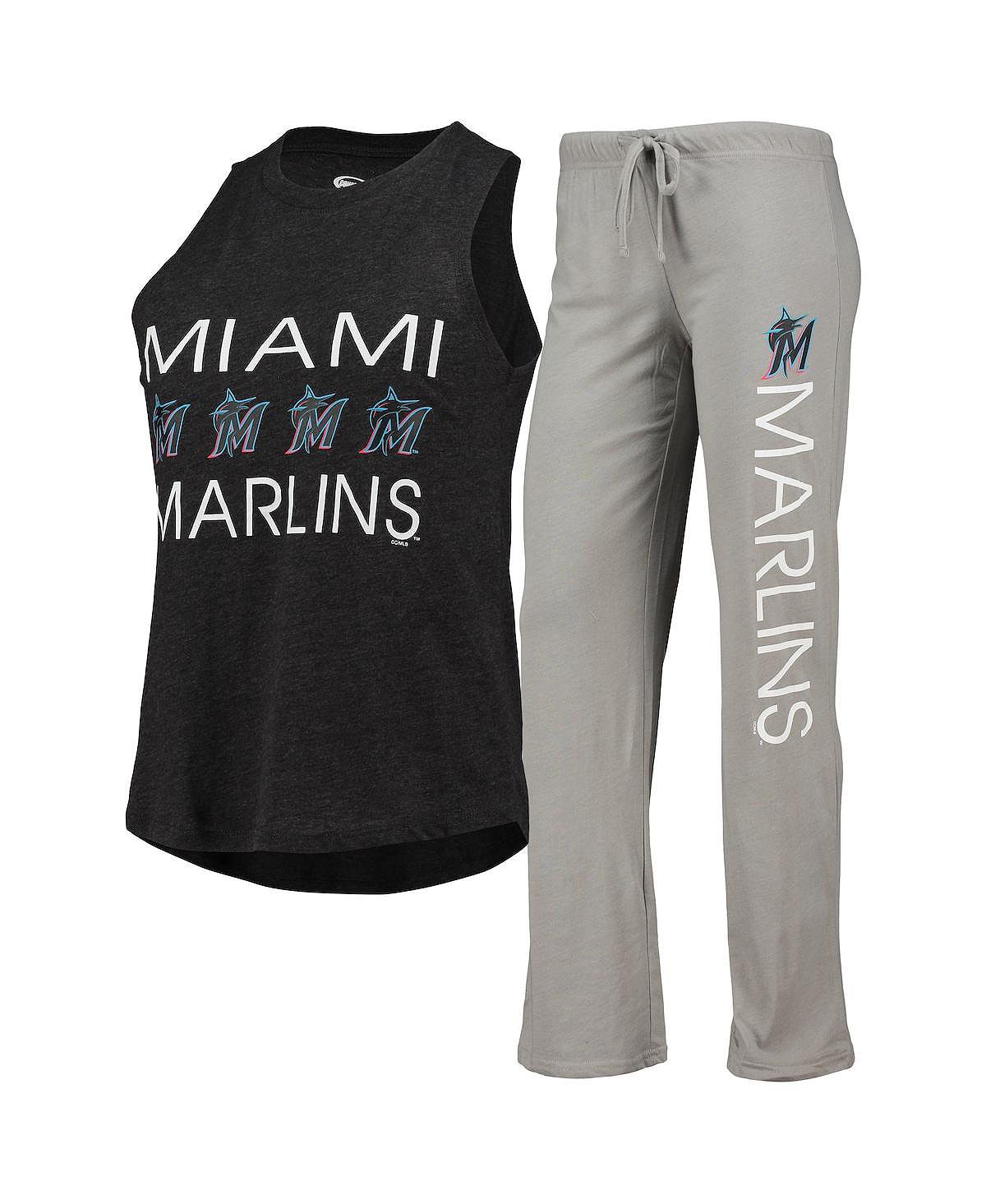 

Женская серо-черная майка и брюки Miami Marlins Meter Muscle, комплект для сна Concepts Sport