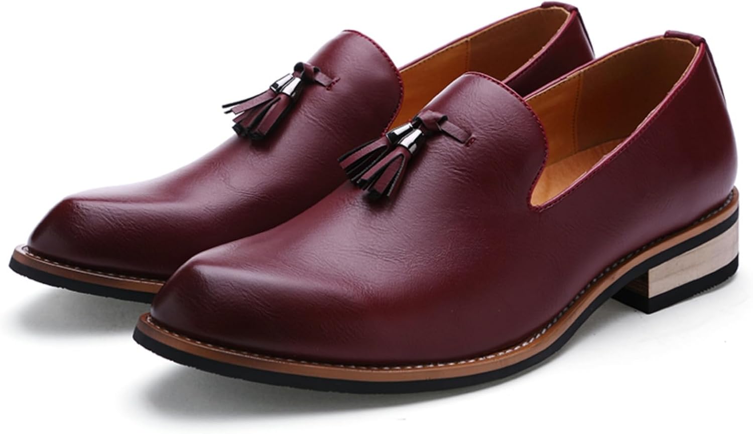 

Мужские лоферы Khwfjas в стиле мокасин с кисточками и пенни - кожа с масляной обработкой, ручное плетение кисточек, нескользящая стелька, поддержка свода стопы с эффектом памяти - повседневная обувь без шнурков, свадеб и выпускных, красный